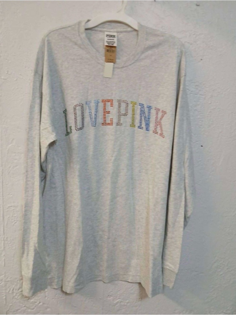 NWT Victoria’s Secret PINK Love Pink Rainbow Rhinestone Long Sleeve Tee S